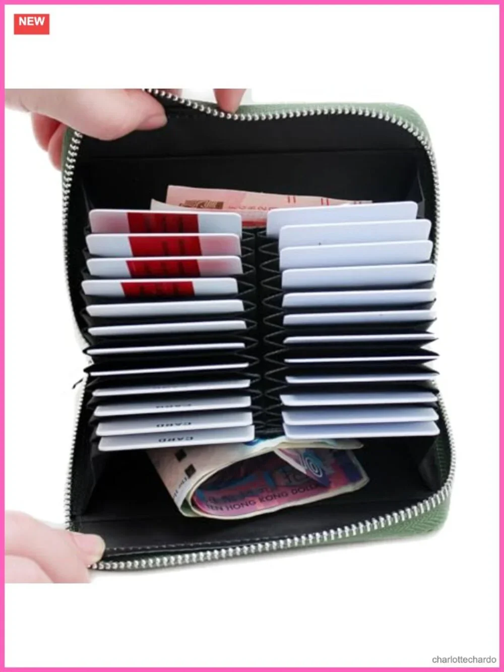 Genuine Leather RFID Blocking 24 Slot Credit Card Holder Wallet with Zipper